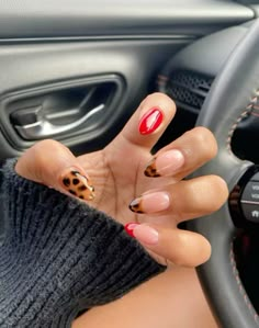 #nails #almondnails #cutenails #naildesign #funkynaildesigns #inspiration #funnails #nailsofinstagram #nailinspo #trendy #fashion #aesthetic #rednails #tortoiseshell #tortoiseshellnails #trendynails #2024nails #nye #fall #christmas #pinterest #dndgel Cute Fall Nails With Design, Short Nails Art Simple, Cute Neutral Fall Nails, Red French Tip Halloween Nails, Cute Preppy Nails French Tip, Red And Lepord Nails Acrylic, Nails Acrylic Vegas, Trendy Almond Nails Fall, Red Nails And Cheetah Print