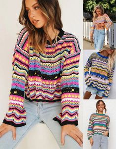 Elevate your style with this Loose Inter-color Rainbow Striped Sweater 🌈✨ Perfect for adding a pop of color to your wardrobe! #RainbowStriped #ColorfulFashion #WomensStyle #Unbranded #SweaterWeather  #eBay #eBaySeller #eBayStore #Sweater #Striped #Stitch #Unbranded #Pullover #Multicolor #Colorful #Regular #Women #RoundNeck Multicolor Sweater Knitted, Striped Knitted Sweater, Set Style, Loose Sweater, Striped Sweater, Rainbow Stripes, Women Pullover, Stripe Sweater, Types Of Collars