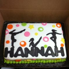 a birthday cake in a box with the word hannah on it's side