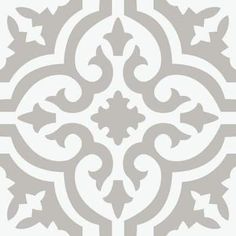 a white and gray pattern with an ornate design in the center, on a grey background