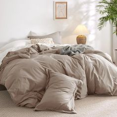 100% Washed Cotton Duvet Cover Set - Taupe Katie Kim, Beige Duvet, New Room Decor, Cream Bedding, House Needs, Cotton Duvet Cover, King Duvet Cover, Cotton Duvet, Color Effect