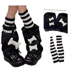 PRICES MAY VARY. ❤ 【High Quality Material】The 3in1 Set includes: 1 knitted leg warmer, 1 plush leg warmer, and 1 leg chain. Womens knit winter kawaii winter leg warmers, leg warmers for women 80s, made of high-quality cotton and polyester, Soft and skin friend knit fabric, with great stretch. ❤【Warmer Long Socks】Over the Calf, Knee high stockings for women, knitted leg warmers for girls, e girls harajuku long socks, punk clothes, striped gothic socks , knitwear warm winter socks, make you warm i Cute Gore Clothes, Scene Kid Gifts, Scene Leg Warmers, Emo Leg Warmers, Emo Items, Emo Socks, Cute Thigh Highs, Cute Legwarmers, Scenecore Clothes