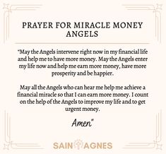 an angel poem with the words prayer for mirage money angels