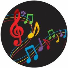 colorful musical notes on a black background