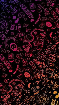 many different colored doodles on a black background