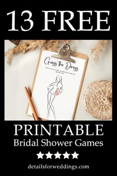 a clipboard with the words printable bridal shower games on it and an image of