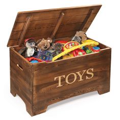 a toy chest with toys in it on a white background