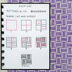 a notebook with different patterns on it and some writing in the middle that says step - out pattern 11 / 19