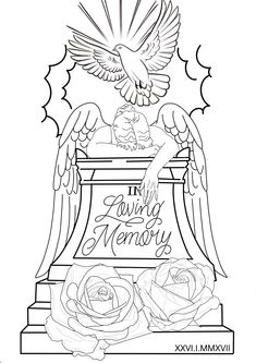 a memorial coloring page with an eagle and roses