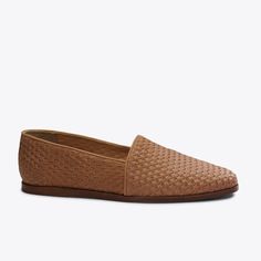 Handwoven breathability, slip on convenience, and relaxed yet elevated design that goes with everything, year-round. | Men's Alejandro Woven Slip On Shoes Woven Almond Size 8 Woven Shoes, Heel Caps, Rubber Heels, Leather Care, Vegetable Tanned Leather, We Wear, Leather Slip Ons, On Shoes, Types Of Shoes