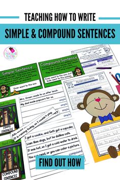 Simple and compound sentence writing activities for first and second grade. Learning Grammar, Teacher Must Haves, Map Skills