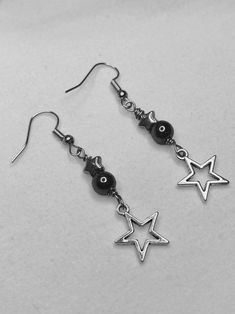 A Pair of Steller, Beautiful, Hematite Wire Twisted Star Earrings! All material I use in my shop are made with stainless steel! (Hypoallergenic) Each other comes with 3-4 freebie stickers! I ship orders the day of or the day after the order is placed ! (excluding Saturday Afternoon)  Message me if you have any questions or if u have a custom request ! Thank you ! Emo Jewelry Earrings, Emo Earrings, Grunge Jewellery Earrings, Y2k Grunge Earrings, Gothic Star-shaped Pierced Earrings, Gothic Star-shaped Metal Earrings, Black Star-shaped Metal Earrings, Handmade Black Star-shaped Earrings, Grunge Earrings