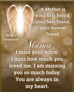 a mother's poem with two angel wings and the words mama i miss you much