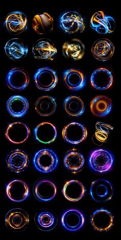 an array of different colored circles on a black background