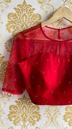 Net Hands Blouse Designs Latest, Red Colour Blouse Designs Latest, Silk Checks Blouse Designs, Red Net Saree Blouse Design, Red Net Blouse Designs, Red Colour Blouse Designs, Closed Neck Blouse Designs, Net Hands Blouse Designs, Blouse With Beads