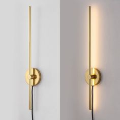 two different views of the same wall light, one in gold and the other in white