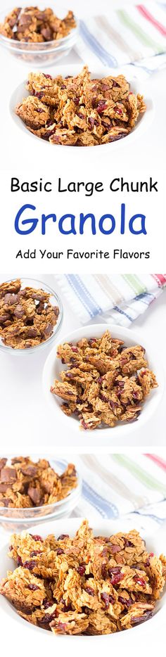 the recipe for granola is shown in three different stages