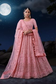 Pink Lehenga Bridal, Blush Pink Lehenga, Heavy Lehenga, Lehenga Bridal, Net Lehenga, Pink Lehenga, Silk Bottoms, Wedding Saree Indian, Half Sleeve Blouse