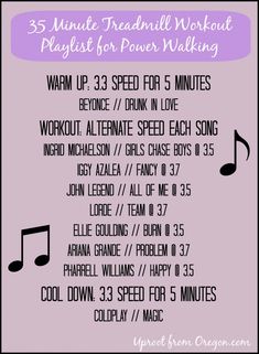 the 25 minute treadmill workout program for power walking is shown in purple and black