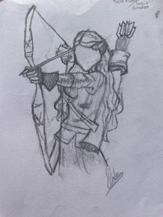 a drawing of a woman holding a bow and arrow