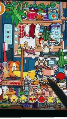 an animated image of a kitchen with lots of clutter