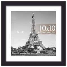 the eiffel tower in black and white with text that reads 10x10