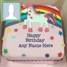 a birthday cake with a unicorn on it