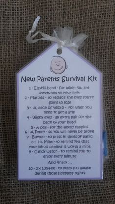 a new parents survival kit with instructions for the baby's first year on it