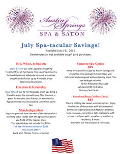 an advertisement for spa and salon with fireworks in the sky, stars and stripes on it