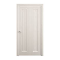 a white door with two doors on each side and one in the middle, against a white background