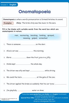 an english worksheet with the words onomatopia in blue and white