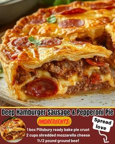 Deep Hamburger Sausage & Pepperoni Pie Deep Dish Hamburger Pepperoni Pie, Deep Dish Hamburger Sausage Pepperoni Pizza, Sausage Pepperoni Stromboli, Easy Deep Dish Pizza Recipe, Deep Dish Hamburger Sausage And Pepperoni Pie, Pizza Pie Casserole, Hamburger Pizza Pie, Deep Dish Pizza Pie Recipe, Sausage Pizza Ideas