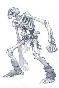 a drawing of a skeleton standing in front of a white background and holding the arm out