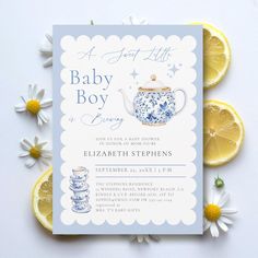 a baby boy tea party with lemon slices and daisies