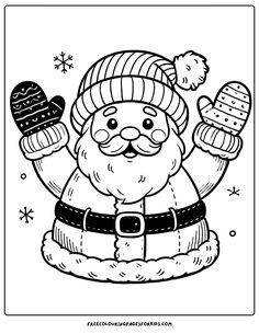 Santa Claus in a winter coat July Coloring Pages, Snowflake Images, Christmas Colouring, July Colors, Free Coloring Sheets, Christmas Coloring Pages, Winter Fun, Christmas In July, Christmas Activities