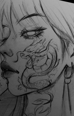 a drawing of a woman's face with an evil look on her face and mouth