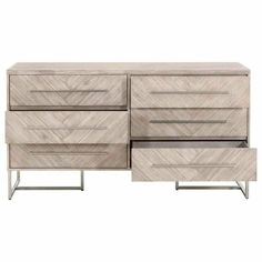 On Stand Mosaic 6-Drawer Double Dresser Acacia Brushed Steel Dressers LOOMLAN By Essentials For Living Six Drawer Dresser, Cane Dining Chair, Herringbone Design, Vanguard Furniture, Double Dresser, Hooker Furniture, Dressers And Chests, Large Drawers, Large Storage