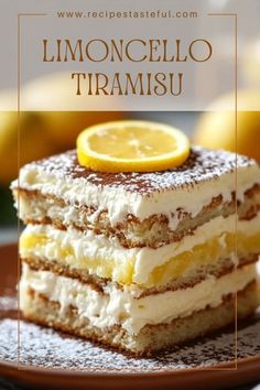 A refreshing twist on a classic dessert, this Limoncello Tiramisu combines creamy mascarpone, zesty lemon, and a hint of Limoncello liqueur for a delightful finish to any meal. Lemon Tirimasu Recipes, Lemon Cello Tiramisu, Lemon Curd Tiramisu, Limoncello Recipe Desserts, Lemoncello Tirimasu, Limoncello Dessert Recipes, Limoncello Tiramisu Recipe, Tiramisu Variations, Pineapple Tiramisu