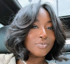 Middle Bob Hairstyles For Black Women, Natural Quick Weave Bob, Short Bob Blowout Black Women, Shoulder Length Haircut Black Women, Layered Bob Middle Part, Natural Bob Blowout Black Hair, Bob Middle Part Black Women, Curtain Bang Bob Black Women, Blow Out Hair Styles Short Blow Out Black Women