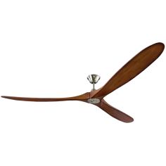 a ceiling fan with wooden blades on it's blades and a light bulb in the middle