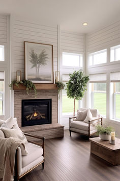 40+ Beautiful Shiplap Fireplace Designs for a Tranquil Living Space Fireplace In Master, Fireplace Not Centered In Living Room, 3 Sided Fireplace With Shiplap, Ahiplap Fireplace, Living Room With Electric Fireplace Shiplap, Ventless Gas Fireplace Ideas Shiplap, Propane Fireplace Indoor Shiplap, Sunroom With Fireplace, Sunroom Fireplace