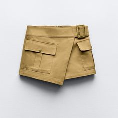 Nwot Zara Khaki Low Waist Cargo Shorts Skirt Size L Large Cheap Khaki Mini Skirt, Low Waist Cargo, Zara Skort, Cargo Shorts Women, Denim Skort, Shorts Skirt, Satin Shorts, Zara Shorts, High Waisted Jean Shorts