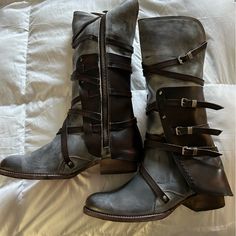 Never Worn, Stunning Unique Boots In A Distressed Grey Brown Combo. These Rylie Freebird Boots Are Gorgeous! Still In The Original Box, Women’s Size 11. Freebird By Steven Boots, Chunky Wedge Boots, Scotland Fashion, 90s Platform Shoes, Freebird Boots, Unique Boots, Freebird By Steven, Size 11 Heels, Girly Shoes