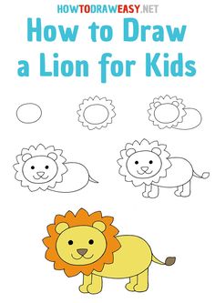 how to draw a lion for kids with the title, how to draw a lion for kids