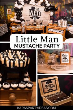 a little man mustache party with black and white decorations