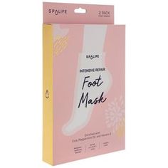 Color: Pink, Gold, White & Navy Net Weight: 1.13 Ounces (32g) Each UPC: 818744026701 Care & Safety: External Use Only; Not For Consumption; Discontinue If Irritation Occurs Quantity: 2 Pairs Keep your feet soft and smooth with these Spa Life Intensive Repair Foot Masks. Enriched with an ultra-soothing blend of cica extract and vitamin E, these sock-like masks moisturize and heal the look of dry, cracked skin. The added peppermint oil has antibacterial and antifungal properties to refresh your tired soles. Use these rejuvenating masks to put a little more pep in your step! Foot Masks, Spa Life, Foot Mask, Cracked Skin, Peppermint Oil, Body Skin, Body Skin Care, Pink Gold, Vitamin E