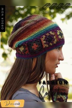 Women Color-block Casual Knitted Hats Granny Square Häkelanleitung, Motifs Granny Square, Bandeau Au Crochet, Granny Square Projects, Magazine Drops, Bonnet Crochet, Crochet Beanie Pattern, Haken Baby, Crochet Gloves