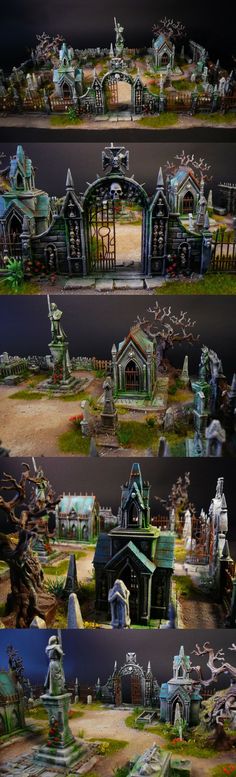 several different views of an old cemetery