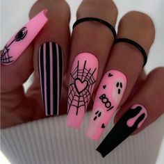 Super Cute And Stylish Ships In 5-10 Business Days Black Halloween Nails, Holloween Nails, Halloween Acrylic Nails, Cute Halloween Nails, Spider Webs, Black Nail, Acrylic Nails Coffin Short, Halloween Nail Designs, Halloween Nail