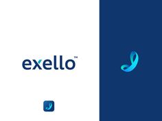 the logo for exello is shown in blue and white, with an arrow pointing up to